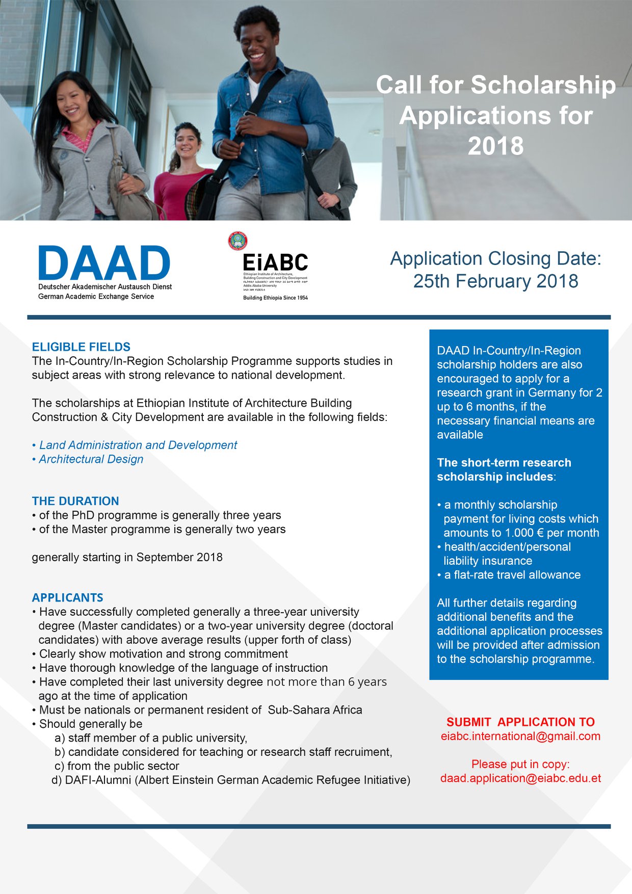 DAAD 2018 Schoolarship Open. Deadline 25th February